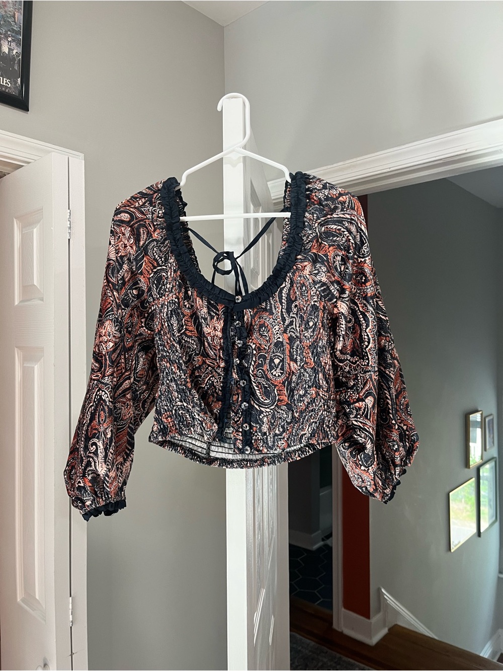 Button-up Cropped Velvet Top